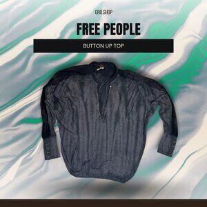 Free People We The Free Button Up Top Sheer Long Sleeve Lightweight Casual Chic